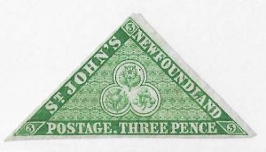 Newfoundland Sc #3  3p green imperf NG VF