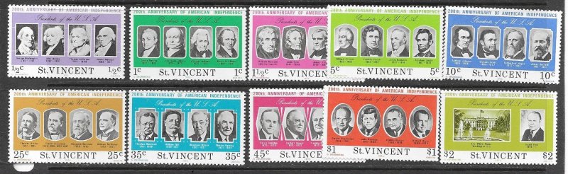 St. Vincent 435-44 MNH Presidents set cpl. in M/S of 10 vf. 2022 CV $ 25.00+