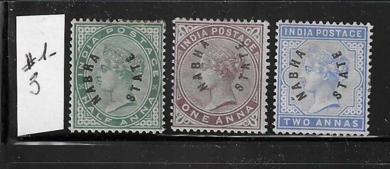 INDIA NABHA STATE SCOTT #1-3 1885 INDIA OVERPRINTS- MINT HINGED