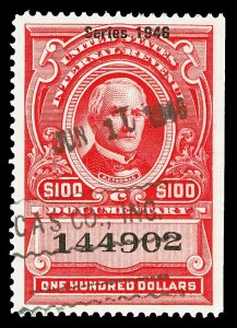 Scott R458 $100.00 1946 Dated Red Revenue Used VF Cat $12.50