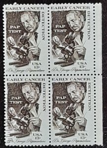 US Scott # 1754; used 13c Pap Test from 1978; block of 4; VF; off paper