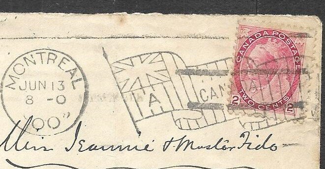 CANADA-1900, PATRIOTIC COVER-Sc#77 FLAG CANCELATION. MONTREAL to MANCHESTER, ENG