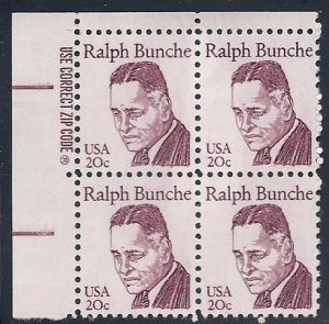 US#1860 20c Zip block of 4 -Ralph Bunche (MNH) CV $1.75