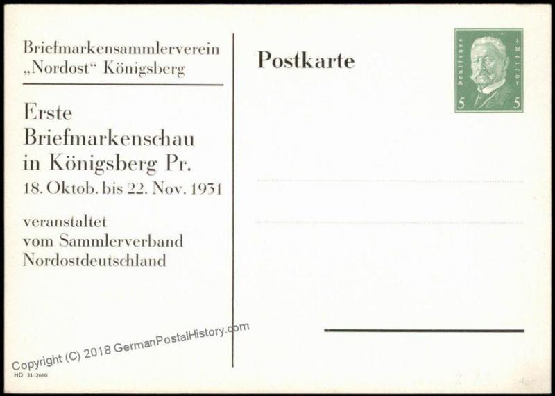 Germany 1931 Koenigsberg Prussia Preussen 1st Stamp Show Private GSK Posta 68589