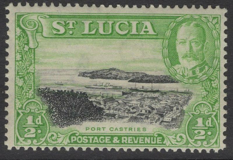 ST.LUCIA SG113 1936 ½d BLACK & BRIGHT GREEN p14 MTD MINT