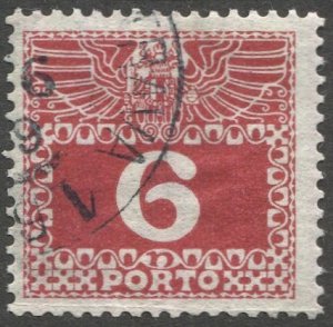 AUSTRIA 1910 Postage Due Sc J37  6h Used VF on thin Pelure paper