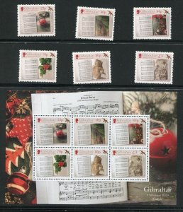 Gibraltar 1732, 1733-1738 Christmas Carols Stamp Set and Sheet MNH 2019