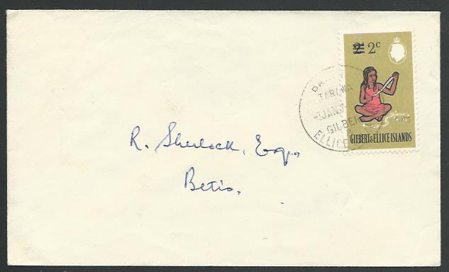 GILBERT & ELLICE IS 1967 cover BAIRIKI / TARAWA cds 2c rate to Betio.......25875