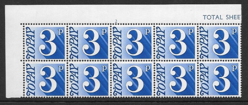 Sg D80 Spec Z51 3p 1970 Decimal Postage Due Cyl 2 no dot UNMOUNTED MINT/MNH 