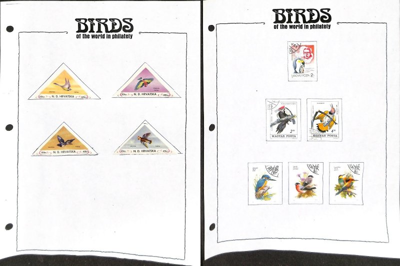 Birds Topical Stamp Collection, 24 Pages, Herm Holy Island, Hong Kong, Hungary+