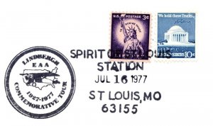 US SPECIAL PICTORIAL POSTMARK COVER SPIRIT OF ST. LOUIS TOUR ST. LOUIS MO 1977 B