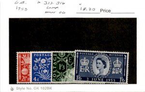 Great Britain, Postage Stamp, #313-316 Mint Hinged, 1953 Queen Elizabeth (AH)