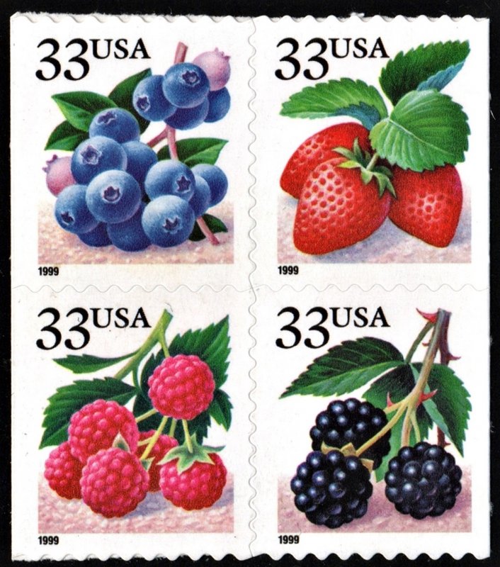 SC#3298-3301 33¢ Berries Booklet Block of Four (1998) SA