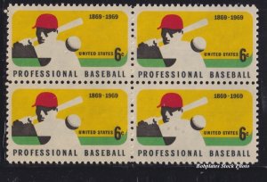 BOBPLATES #1381 Professional Baseball Block of 4 F-VF MNH SCV=$1.8