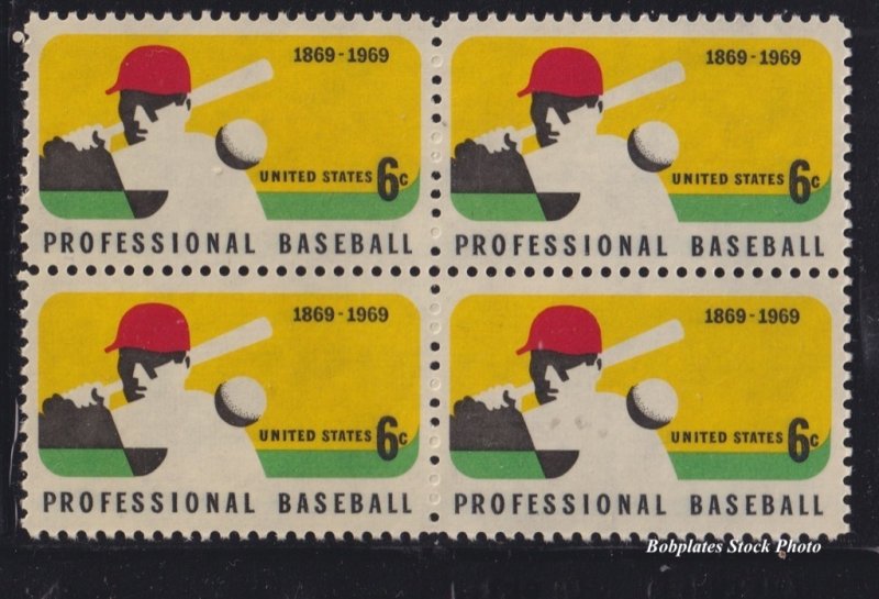 BOBPLATES #1381 Professional Baseball Block of 4 F-VF MNH SCV=$1.8