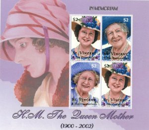 St. Vincent 2002 - SC# 3067 H.M. Queen Mother Memorial - Sheet of 4 Stamps - MNH