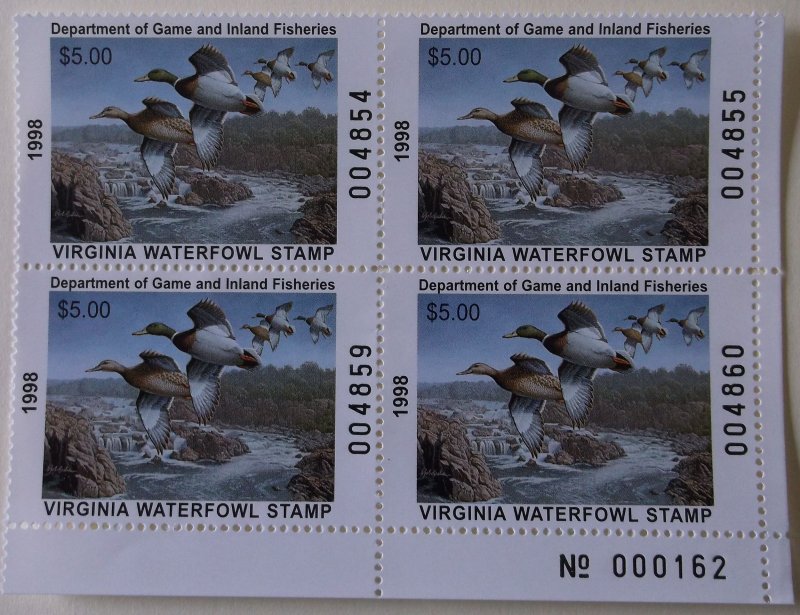 United States Duck Stamp Virginia 11 Plate Block  MNH Cat $48.00 Full Set
