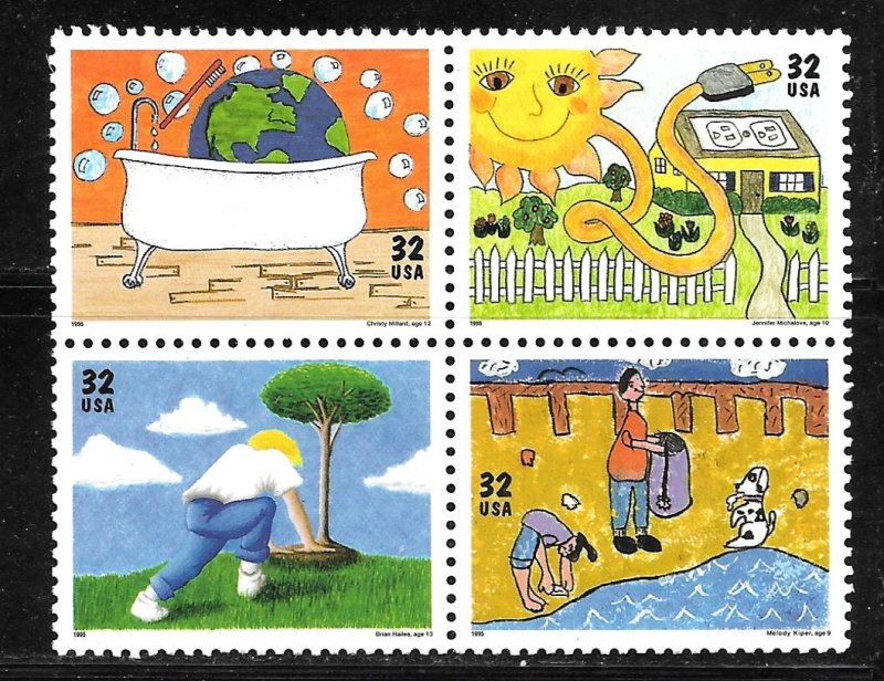 USA 2951-2954: 32c Children's Drawings, block, MNH, VF