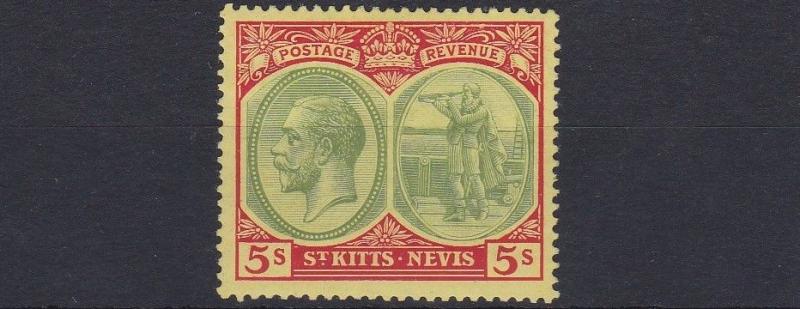 ST KITTS  1920 - 22  S G 34  5/-   GREEN & RED   MH