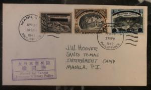 1943 Manila Philippines Japan Occupation First Day Censored Cover #N2,6,7 FVF