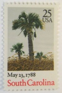 1988 S. Carolina Statehood Single 25c Postage Stamp, Sc# 2343, MNH, OG