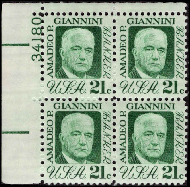 US #1400 GIANNINI MNH UL PLATE BLOCK #34180 DURLAND $1.70