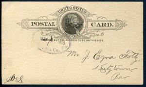 United States 1889 Postal Card used Deodate PA, used with Oval Cancel