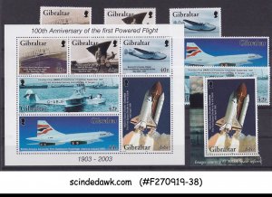 GIBRALTAR 2003 100yrs OF 1st POWERED FLIGHT / AVIATION - 6-STAMPS & 1-M/S MNH