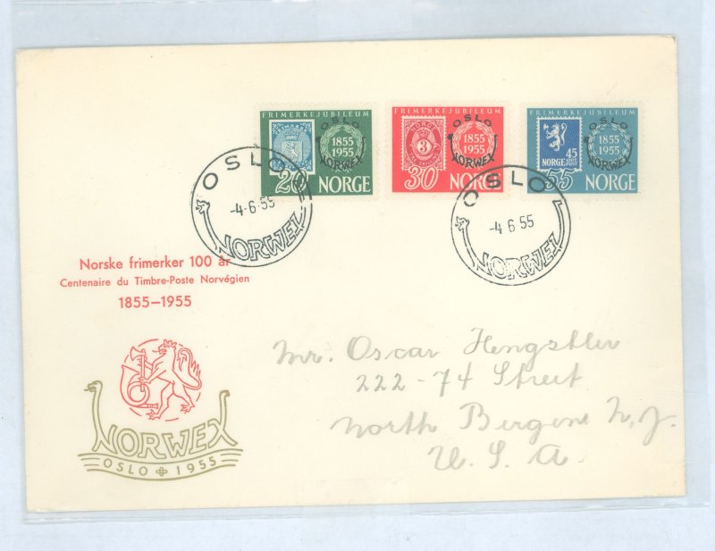 Norway 340-342 centenary of norway's 1st stamps fdc