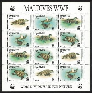 Maldives WWF Hawksbill Turtle Sheetlet of 3 sets 1995 MNH SC#2092 a-d