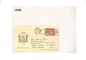 FIJI First Day Cover 1949 KGVI 8d Arms FDC Forwarded Swansea {samwells}W230