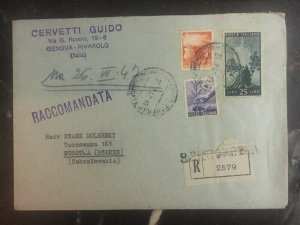 1947 St Pier Darena Italy Registered Cover to Sobotka Bohemia Czechoslovakia