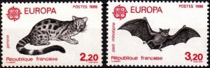 FRANCE 1986 EUROPA: Nature. Bat, Wild Cat Genet. Complete Set, MNH