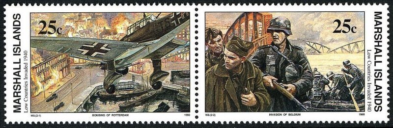 Marshall Islands 249-250a pair, MNH. WWII, Invasion of the Low Countries, 1990 