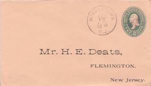 United States Jersey Middletown 1888 negative A  Postal Stationery Envelope.