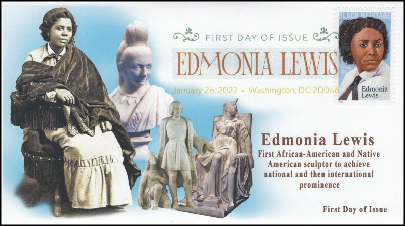 22-020, 2022, Edmonia Lewis, First Day Cover, Digital Color Postmark,