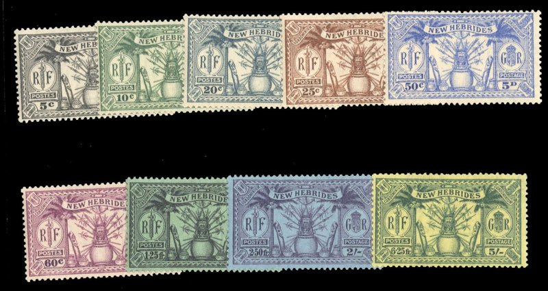 New Hebrides 41-49, $28.25, 1925 1/2p-5sh, complete set, hinged