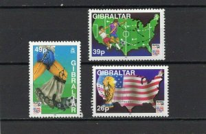 GIBRALTAR 1994 WORLD SOCCER CUP USA SET OF 3 STAMPS MNH