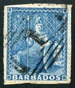 Barbados SG15 1860 No Watermark Pin-perf 14 (1d) pale-blue Cat 180