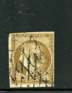 France #1 (FR315) Ceres 10c biston imperf unwmk, used, see note, CV$210.00