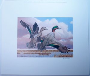 Kansas #1 Hunting Permit $3 Stamp Signed Artwork Souvenir Folder 1987 Ducks USA