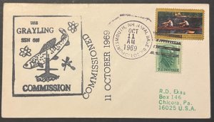 USS GRAYLING SSN-646 COMMISSIONED OCT 1969 PORTSMOUTH NH NAVY CACHET