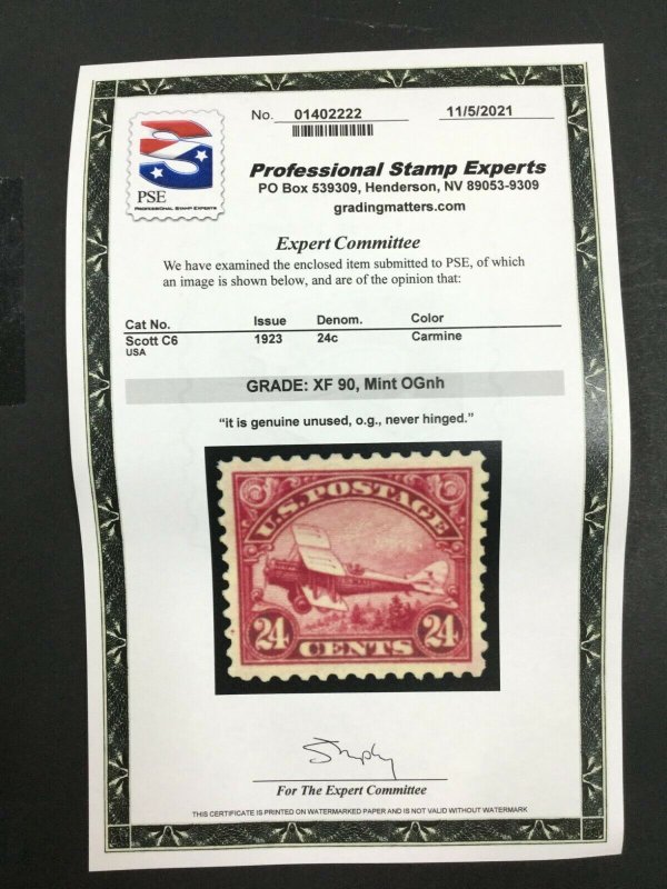 MOMEN: US STAMPS #C6 MINT OG NH PSE GRADED CERT XF-90 LOT #74481