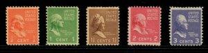 US Stamps Scott #803-807 Mint NH - Presidential Definitive Singles - set of 5