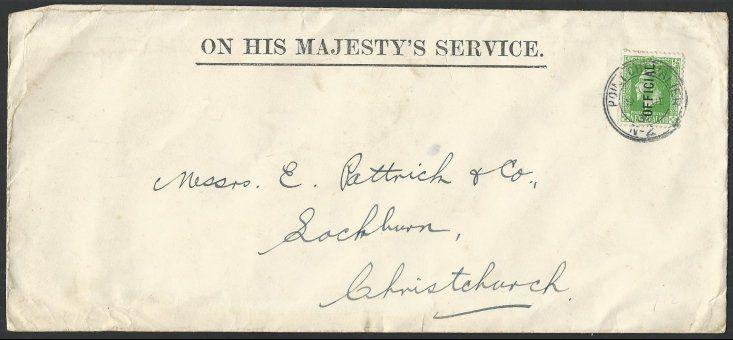 NEW ZEALAND 1932 OHMS cover, GV ½d Official, Point Chevalier cds...........62007