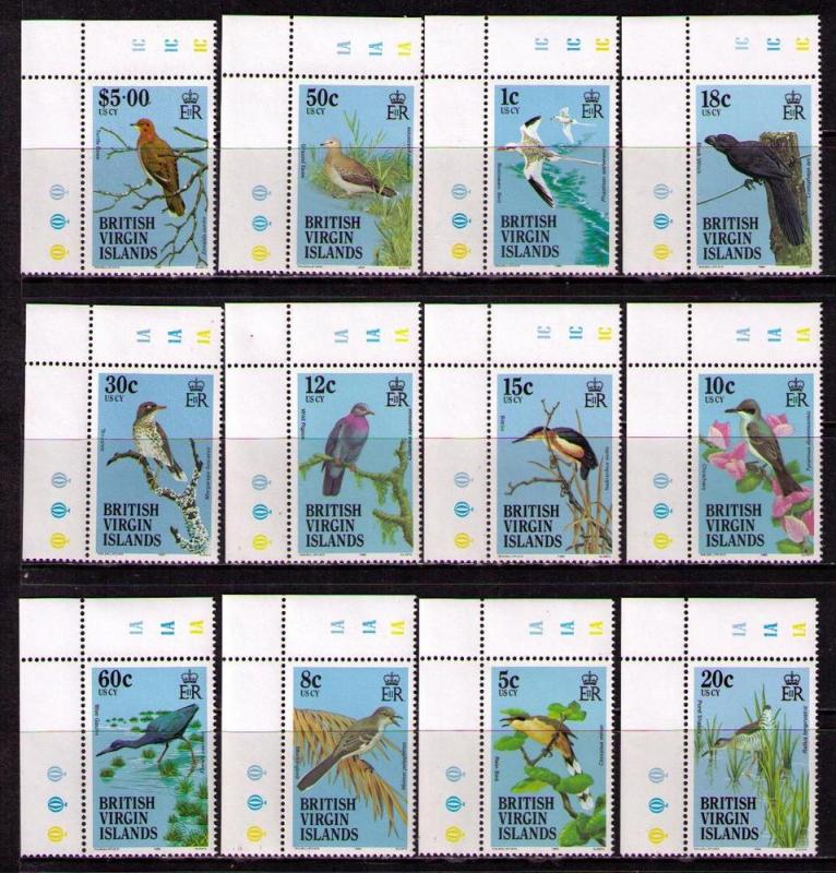 VIRGIN ISLANDS Sc# 490 - 508 MNH VF Set19 Corner MGN P# Bird