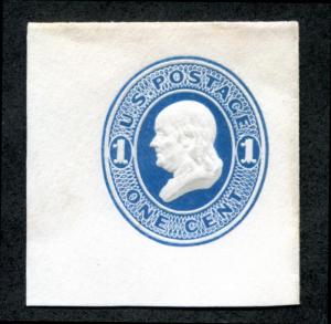 U.S. U74 Cut Square, 1c Blue, Full Corner