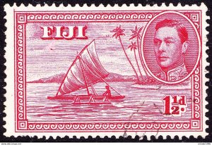 FIJI 1942 KGVI 1½d Carmine Die II Perf 14 SG252b Used