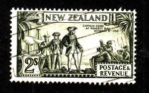 New Zealand-Sc#197-used 2sh ol grn-Capt. Cook-1935-