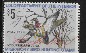US #RW41 1974  $5  Federal Duck Stamp  (U) multicolored  CV$5.00